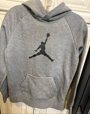 Air Jordan Youth Jumpman Logo Fleece Raglan Sleeve Pullover Hoodie Gray Large
