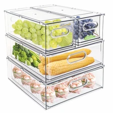 Best MineSign 4 pack Stackable Refrigerator Organizer Bins Pull-Out Drawers for