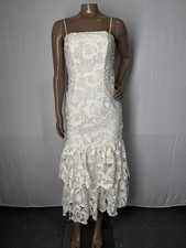 Mestiza Womens Midi Dress Ivory Size 2 Vanessa Convertible Bow Laser Cut Lace