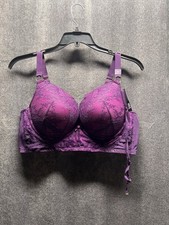Cacique Woman  s Size 44C Boost Plunge Bra Purple Lace
