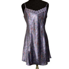 Private Luxuries Satin Chemise Slip Nightgown Women L Multicolor Paisley Floral