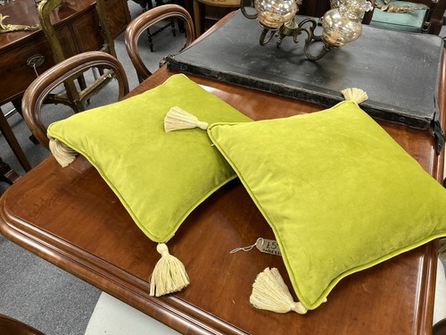 Green Cotton Velvet & Silk Tassel Cushions - Handmade in Buckinghamshire - Picture 6 of 10