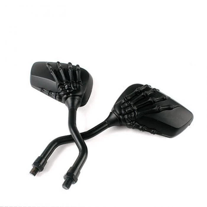 8/10mm Black Skull Skeleton Hand Mirrors For Harley Road King Sportster Touring — 第 4/4 张图片