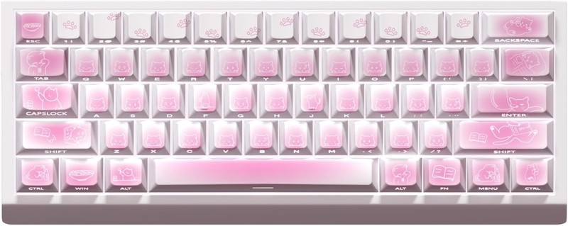 Cute Cat Themed Keycaps,PBT Side Printed Translucent Keycap, Cherry Profile Key