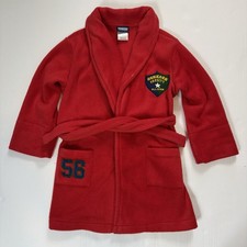 OshKosh Kids Red Fleece Robe Varsity All Star Patch Belted Bathrobe Size S Y2K