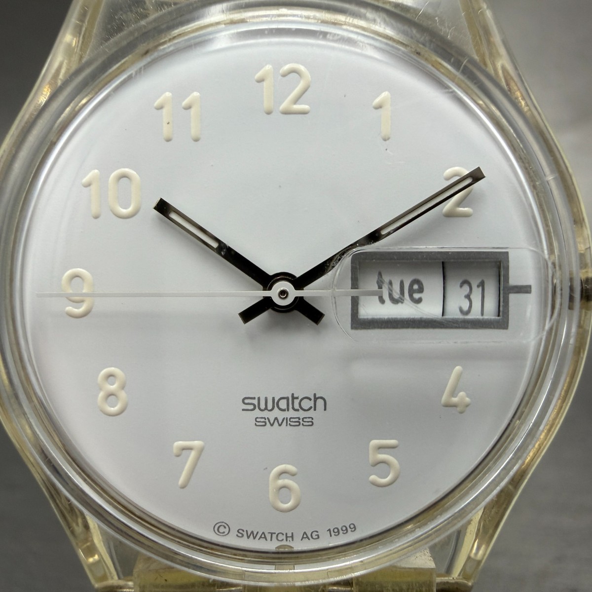 Swatch Snowcovered Watch Men 34mm White Dial Clear Daydate GK733