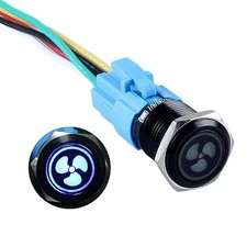 1pc 16mm Latching Push Button Switch Fan Symbol 5/8" Mounting Hole 12V-24V B