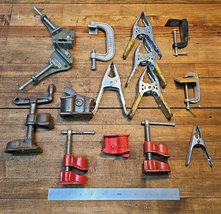 HEAVY DUTY MACHINIST Woodworking Clamps Lot • Pipe Corner Squeeze C Clamp ☆USA