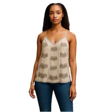 Express  Women’s Tank Top Beige Size XS Beaded Racer Back Lightweight Summer Top