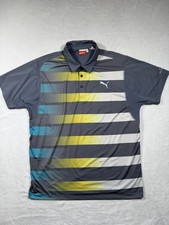 Puma Cobra Golf Mens L Cool Cell Striped Short Sleeve Polo Shirt Tour Issued