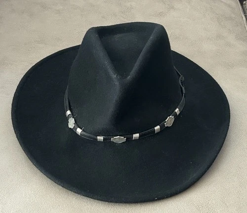 Harley Davidson Cowboy Hat Mens Black Wool Felt Crushable Packable Made In USA
