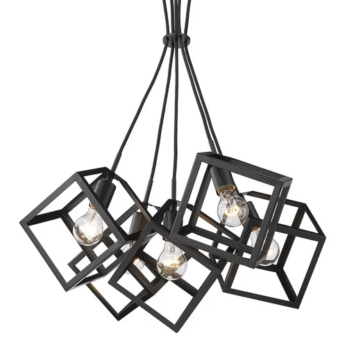 Golden Lighting Cassio 28" Matte Black Metal 5-Light Geometric Pendant - Picture 5 of 8