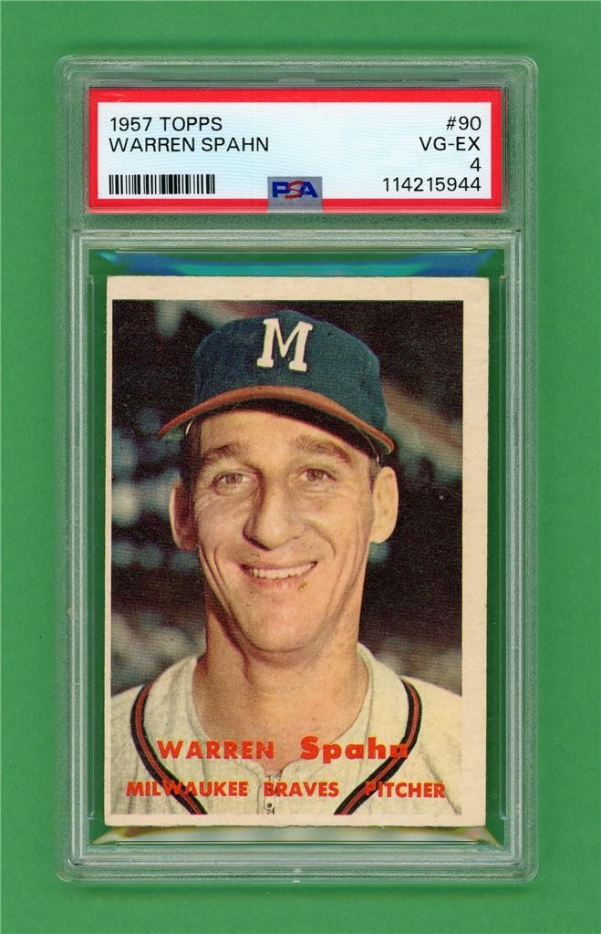 1957 Topps #90 Warren Spahn ** PSA VG-EX 4 ** Milwaukee Braves old baseball card