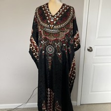 AshRo Women  s Clothing Black Multi Full Length Kaftan Free Size