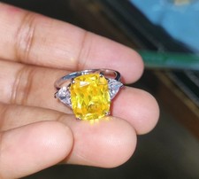 3.00Ct Cushion Cut Lab Created Citrine Engagement Ring 14K White Gold Plated