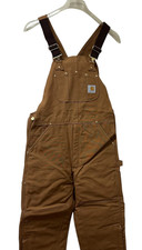 Vtg Carhartt Duck Zip to Knee Bib Overalls Quilt Lined R02 BRN 50 X 28 NEW NOS