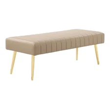 Pemberly Row Gold legs 17" Modern Faux Leather Upholstered Bench in Sand Beige