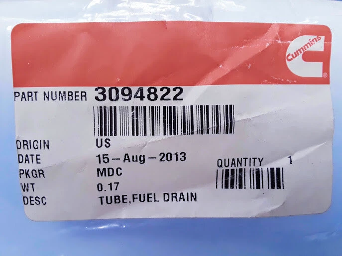 Cummins 3094822 Genuine OEM Fuel Drain Tube | eBay