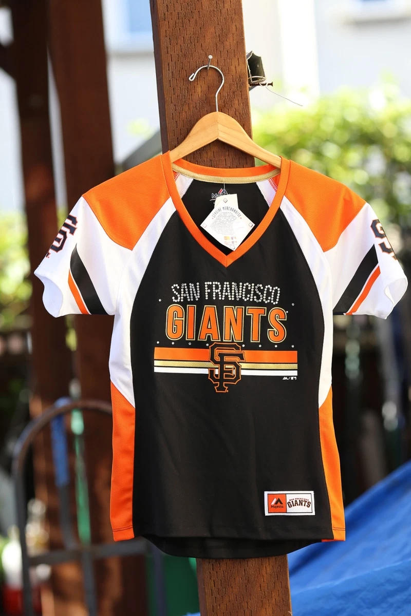 San Francisco Giants Women's Majestic Blk/Orange Glow Jersey T-Shirt $55  Retail