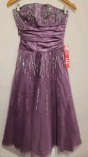 JOSH JAZZ Purple Prom Party Dress 3/4 Strapless Sequin Tulle Homecoming $100 NWT