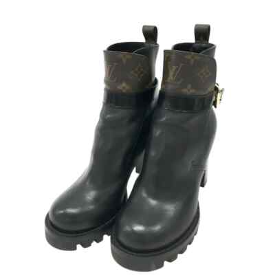 LOUIS VUITTON Monogram Short Boots 38 Black  Women