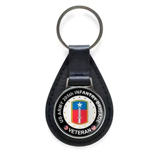 US Army 205th Infantry Brigade Veteran Black Leather Keychain Silver Keyring