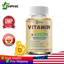 Vitamin K2 D3 Capsules Extra Strength Bone & Heart Health Non GMO,2 in 1 Support