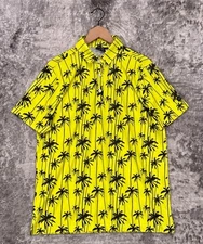 Sunday Swagger Polo Shirt Medium Mens Neon Yellow Palm Tree Performance Golf