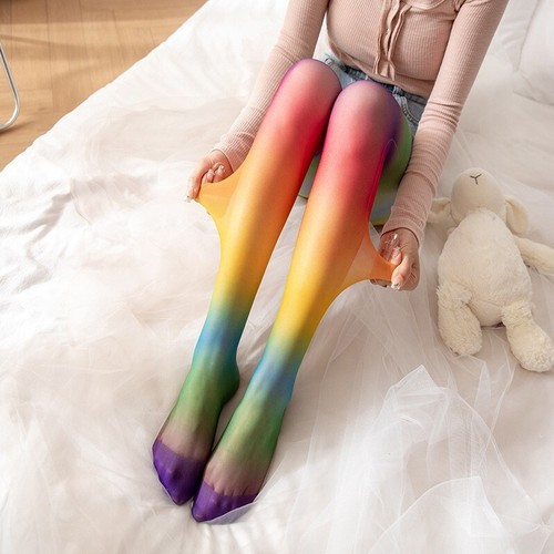 Rainbow Tight Thin Colorful Gradient Color Women’s Pantyhose Funny Party Tights - Picture 3 of 10