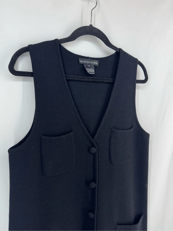 IMPRESIONANTE Vestido Suéter Vintage Andrea Jovine Lana Negro Vaina Abotonada Talla Foto 4 de 4