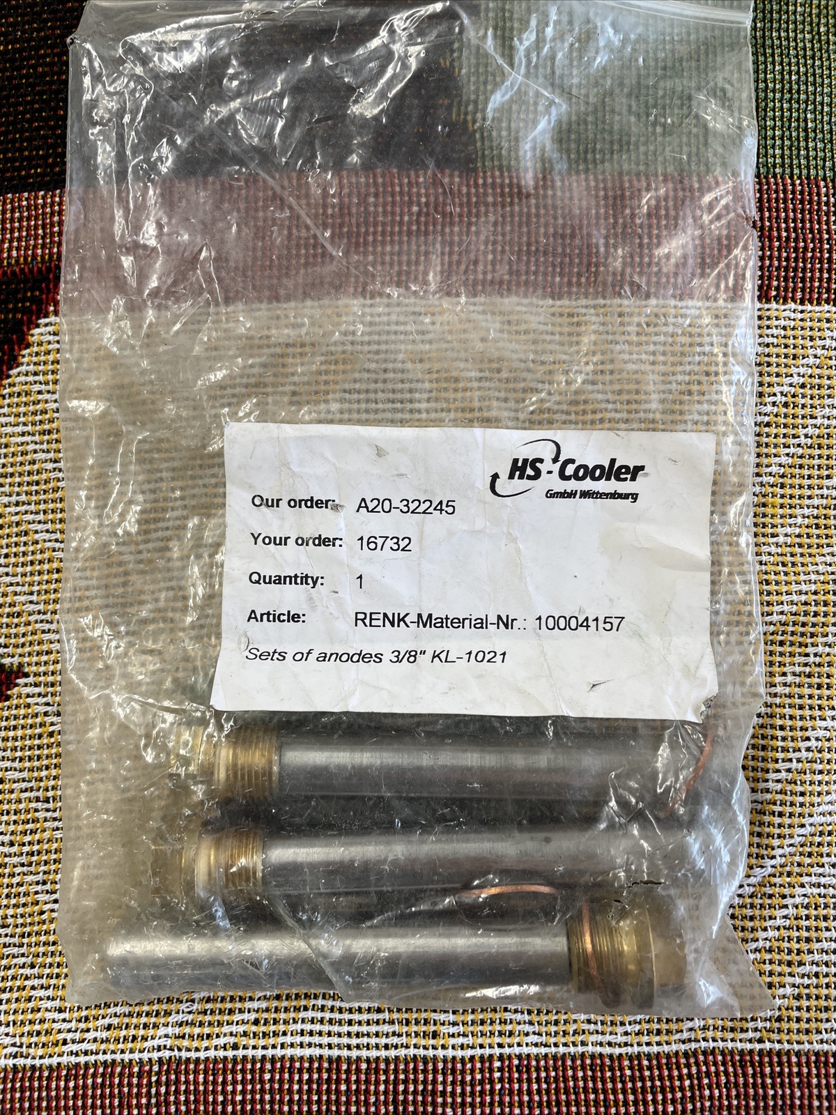 HS Cooler GmbH Wittenburg 3pc Anodes 3/8" KL1021 for coolertype K12 K