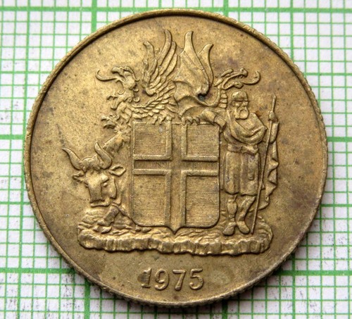 ICELAND Republic 1975 1 KRONA, Coat of Arms km# 12a yes we do combine postage - Picture 2 of 6