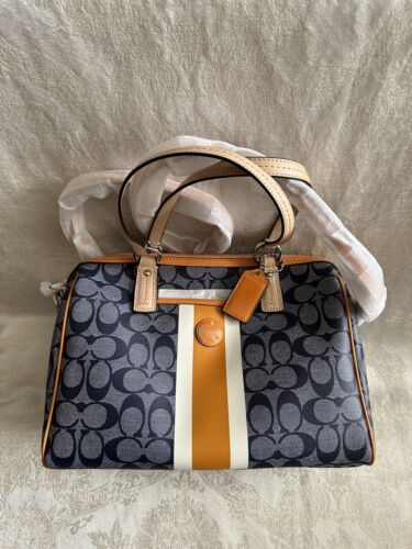 Ladies Coach Handbag Purse C Monogram Denim Blue Orange NWT $328 - Picture 6 of 9