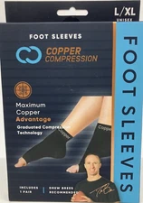 Copper Compression 2 Pack Copper Infused Foot Sleeve  Large/X-Large - New Sealed