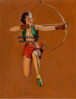 1947 Artist Gil Elvgren Cowgirl Pinup Archery Hunter looking Pretty 8.5x11 Print