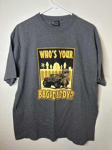 Y2K Who's Your Baghdaddy Iraq Army Gray T Shirt 2000s Size X-Large