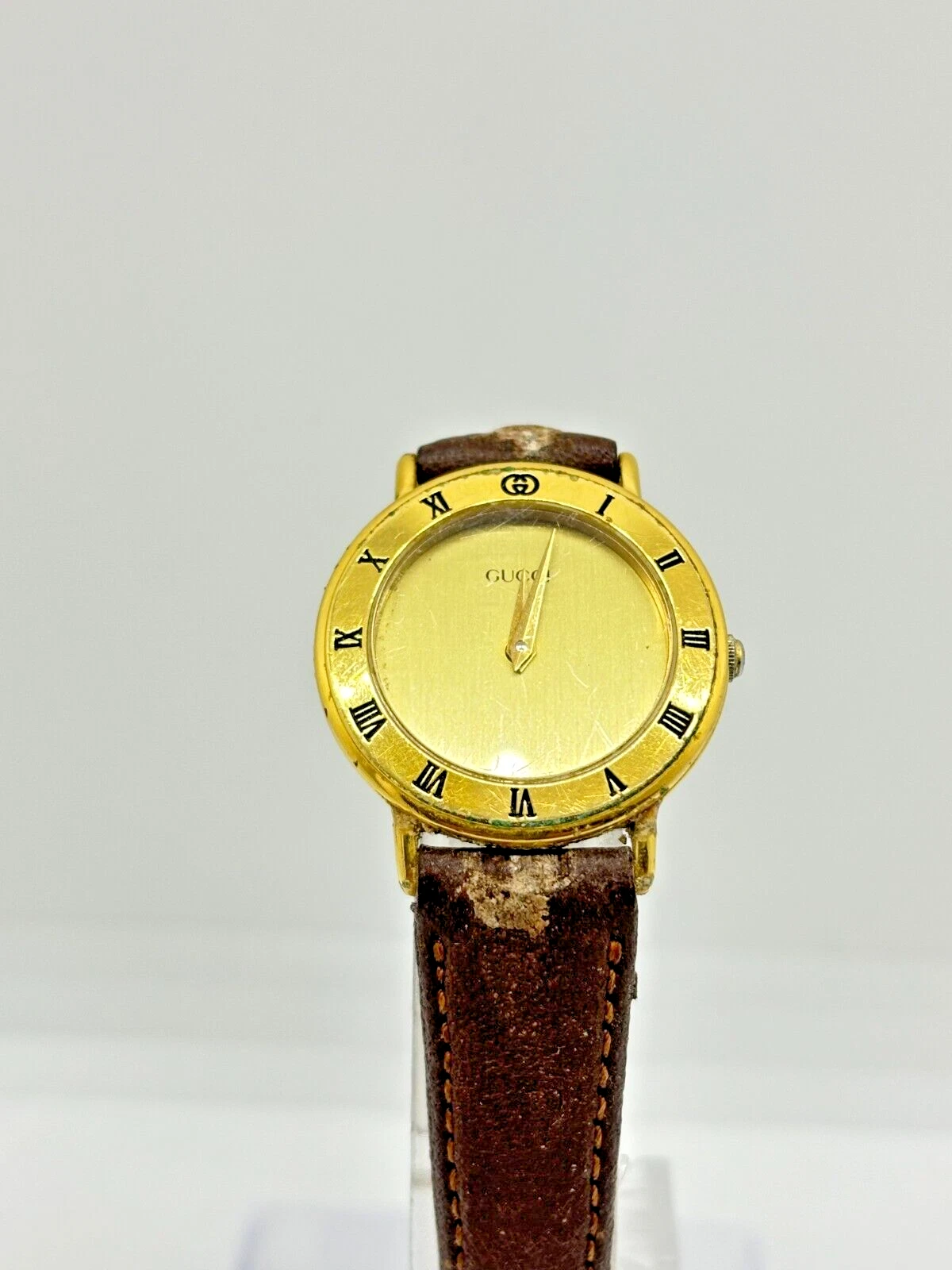 [Exc+3] Montre Femme GUCCI 3000,2,L Cadran Marron Or Quartz Occasion Fonctionne