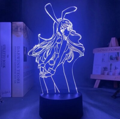 ANIME Waifu Sakurajima Mai 3D Lamp Led Bunny Girl Night Light Figure Bedroom