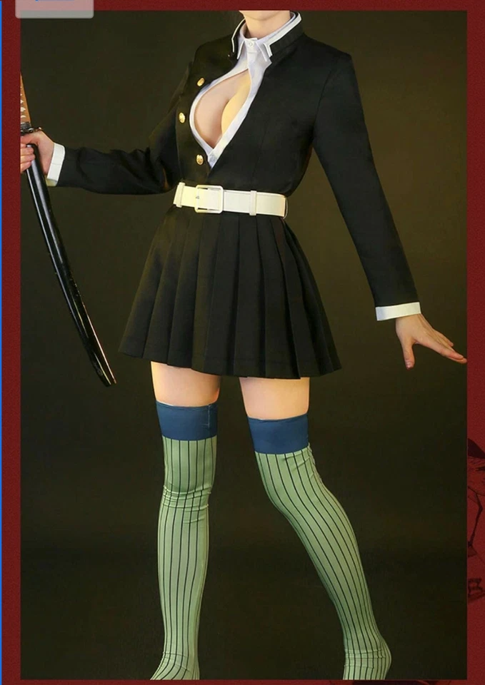 Anime Cazador de Demonios Kanroji Mitsuri Disfraz Juegos con disfraces Mujeres Sexy Kimono Uniforme Conjunto Foto 4 de 4