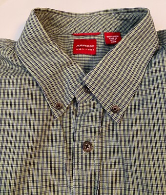 Arrow 1851 Button Up Shirt Men's 2XL XXL Long Sleeve Tattersall Casual
