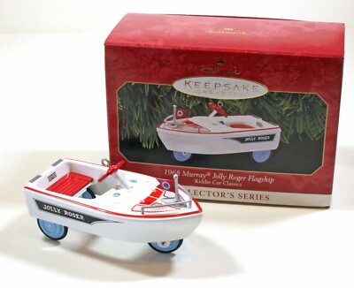 New 1999 Hallmark Kiddie Car 1968 Murray Jolly Roger Boat Metal Ornament NIB