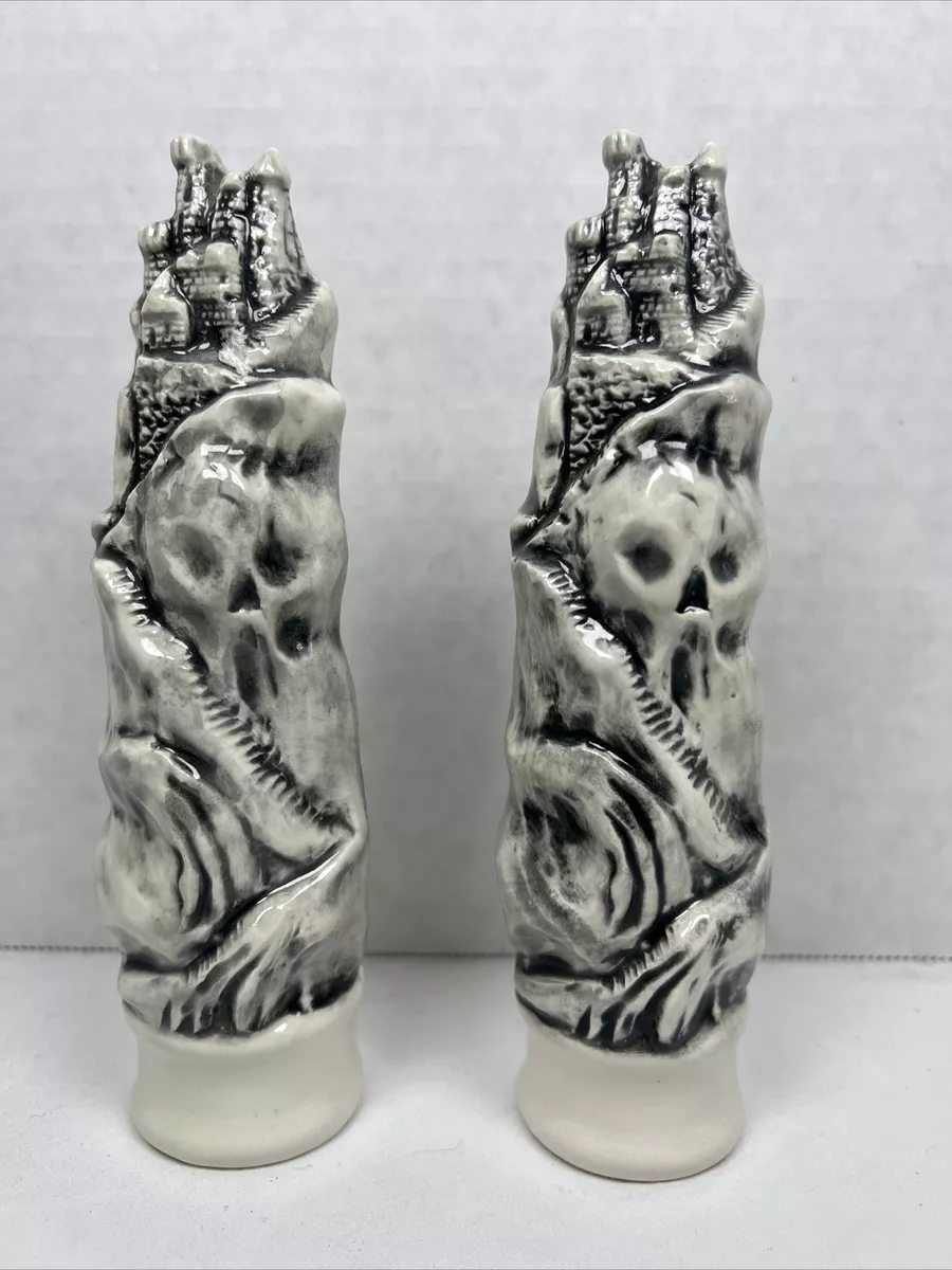 Pair of Black 6 Ceramic Chess Pieces Castles Rooks 