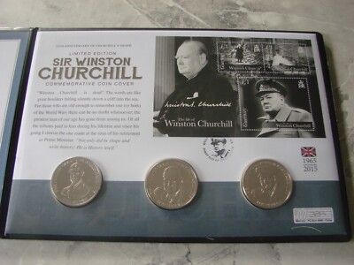 (@113) 2015 Limited Edition Sir Winston Churchill 3 Proof Coin COVER PNC