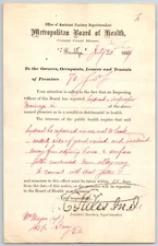 Metropolitan Board of Health Asst. Sanitary Brooklyn 1869 Inspection Citation