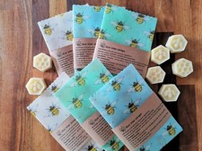 100% Natural Reusable Beeswax Food wrap -Bees  Designs. Choose your Size.
