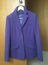 Polo Ralph Lauren Purple Blue Women Jacket Blazer 100% Wool Made In Italy Xsmall
