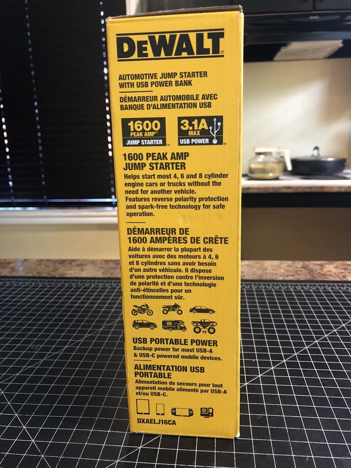 DeWalt DXAELJ16 1600 Pk Amp Jump Starter Battery Booster with USB Power