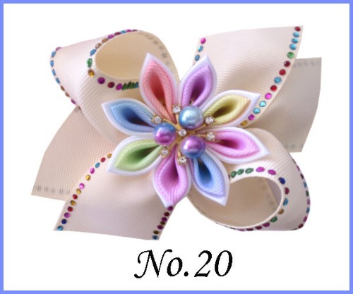 12-Pcs-BLESSING-Good-Girl-4-5-034-Coral-Hair-Bow-Clip-Rainbow-Rhinestone