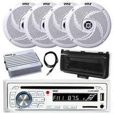 Pyle Bluetooth Marine CD Radio, Cover, Amp, Antenna, 4x 6.5" 240W Boat Speakers