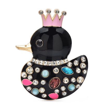 Easter Crystal Duck Brooch Pin with Crown  Rhinestone Animal Spring Jewelry Gift